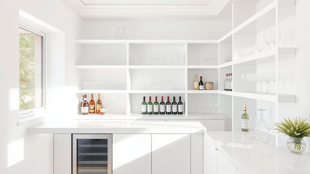 all white minimalist bar shelf