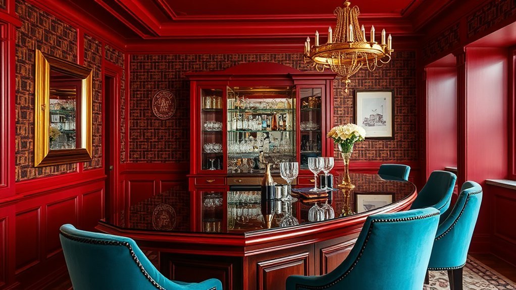 bold colors enhance home bar