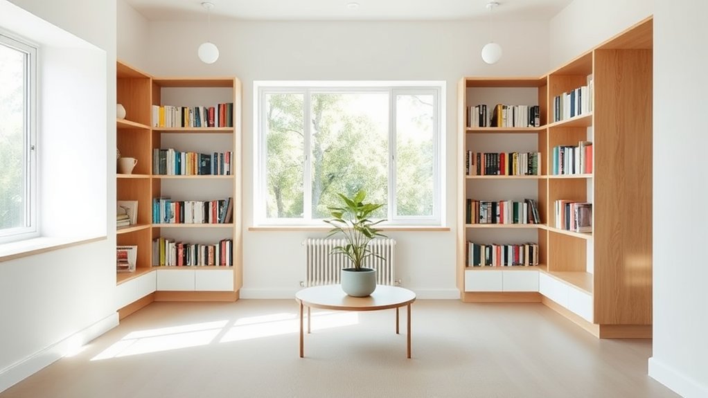 calm minimalist library decor