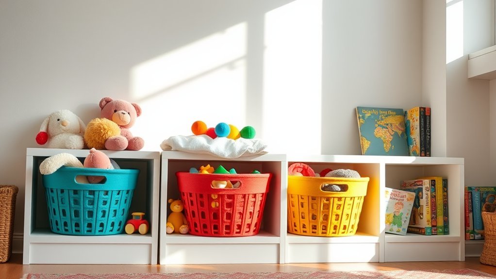 colorful baskets organize toys