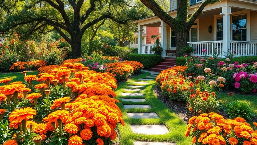 colorful seasonal flower beds