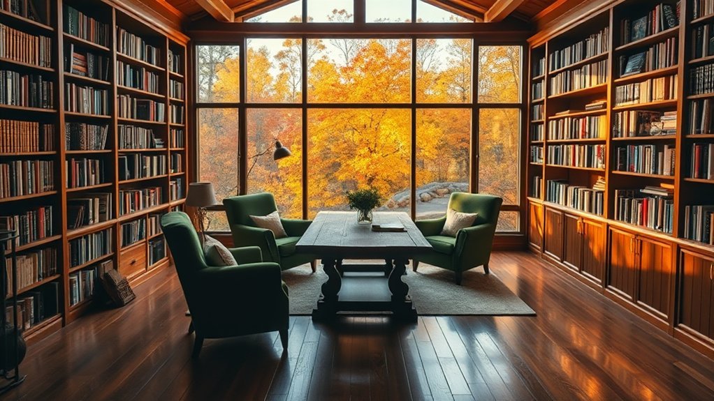cozy earthy autumn library