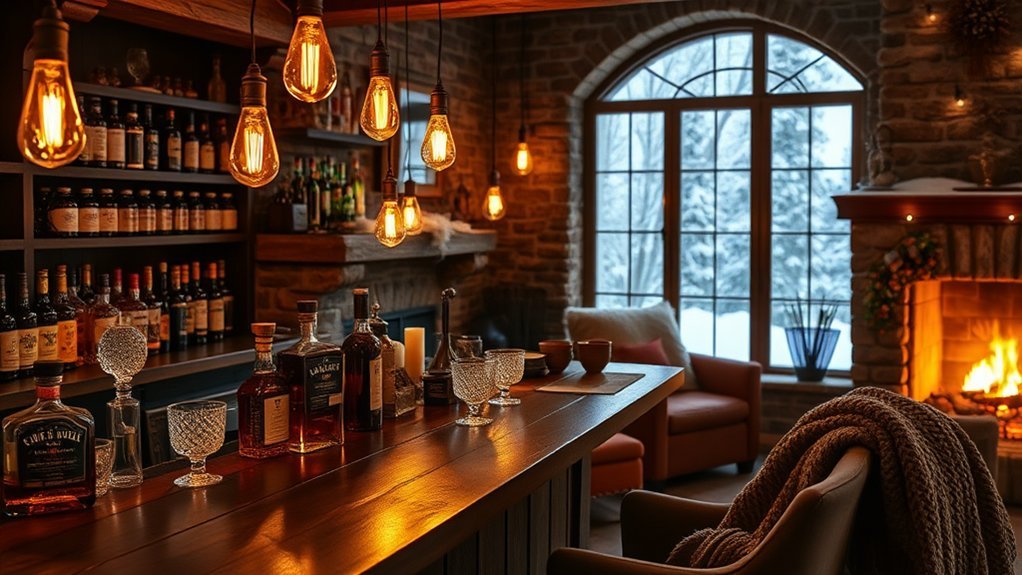 cozy fireplace for bar
