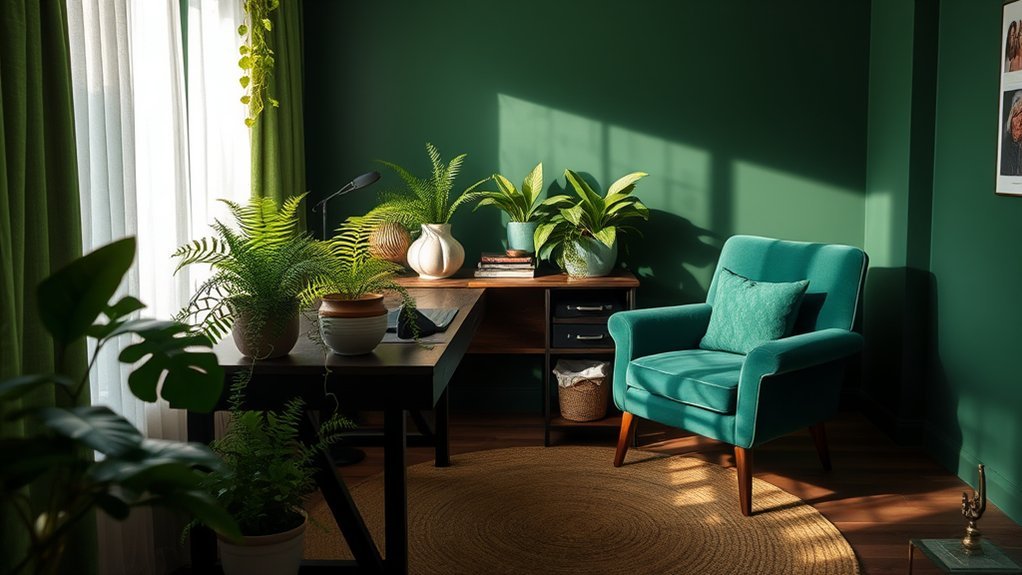 cozy forest green workspace