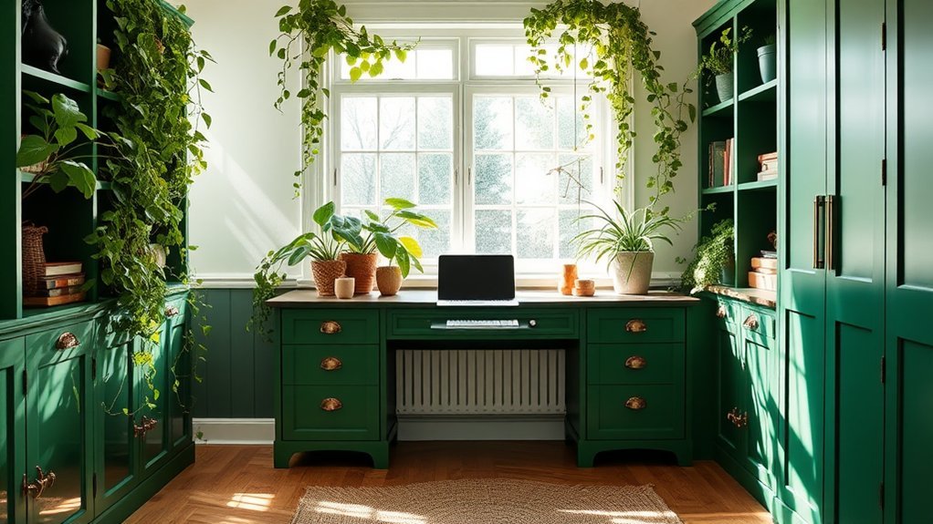 cozy green workspace design