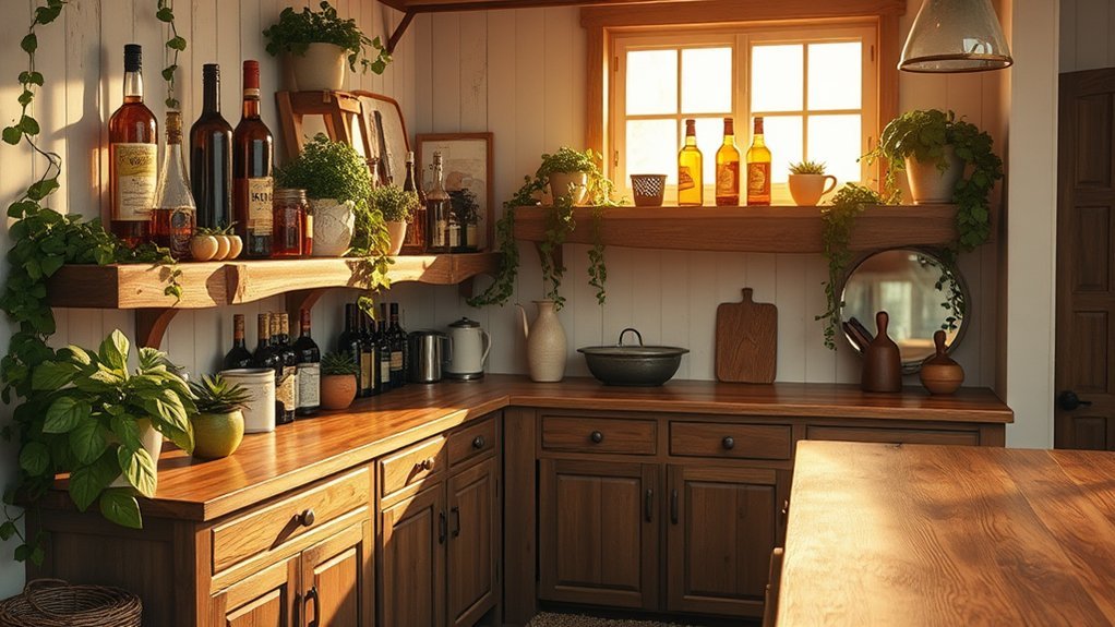 cozy greenery enhances bar