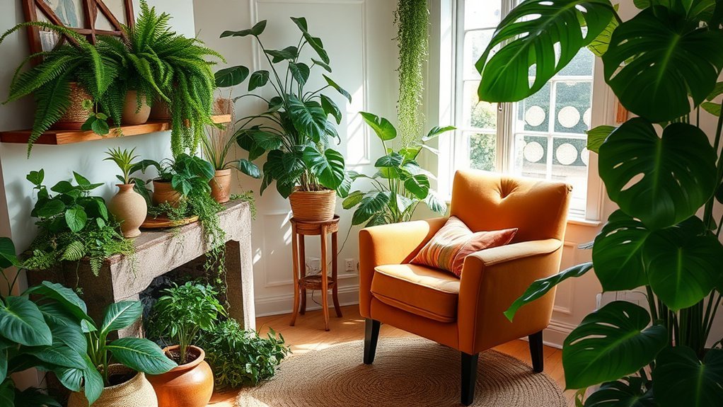 cozy plant filled relaxation nook