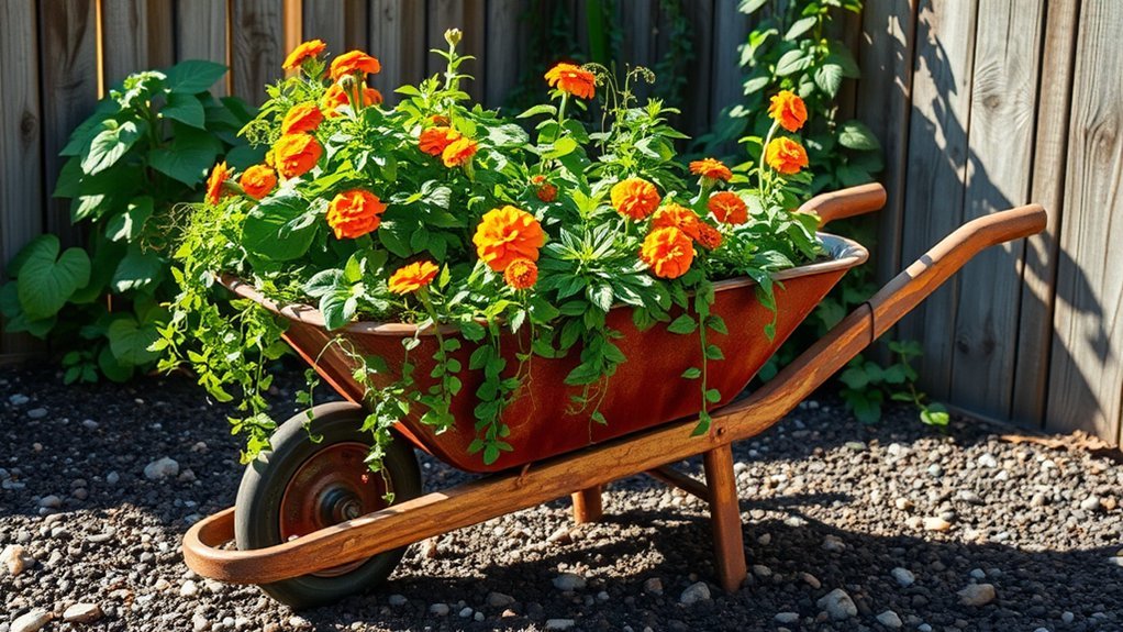 creative wheelbarrow flower garden
