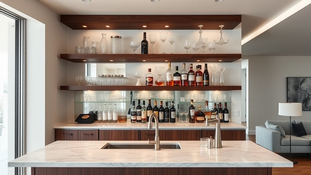 curated home bar shelving