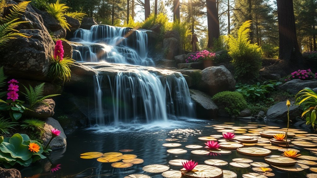 dramatic garden waterfall oasis