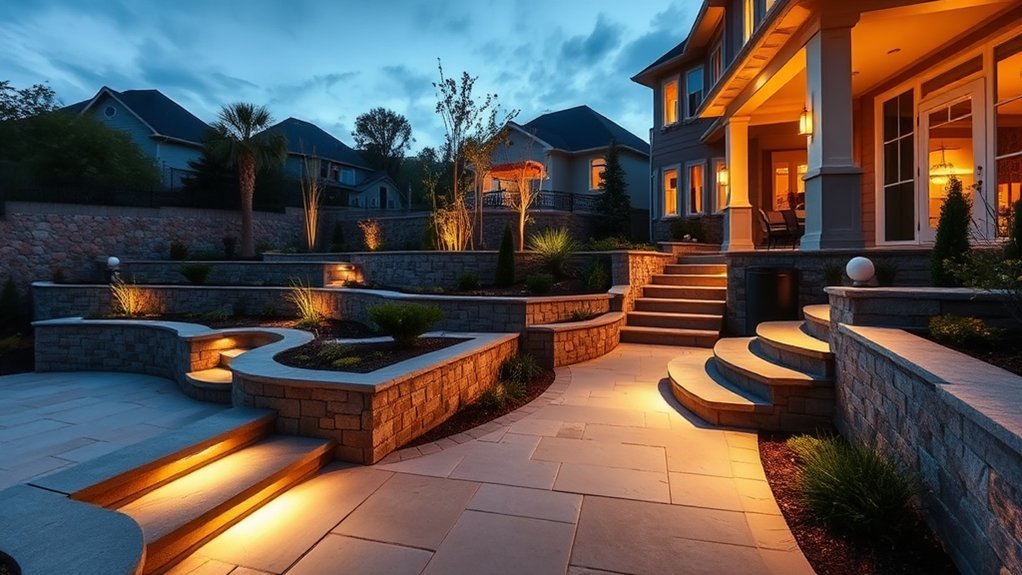 elegant downlighting enhances hardscapes