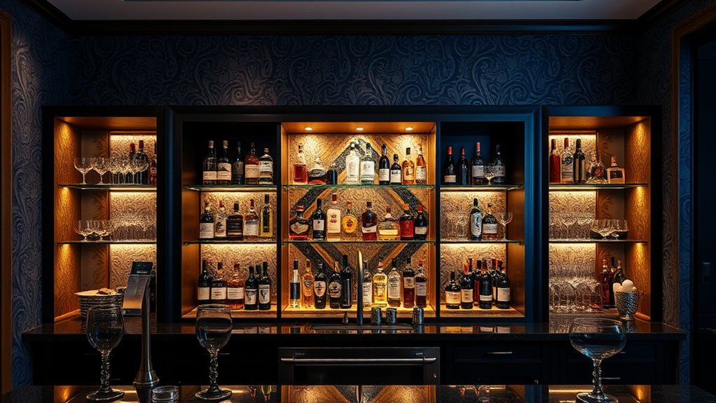 elegant shelving and wallcovering