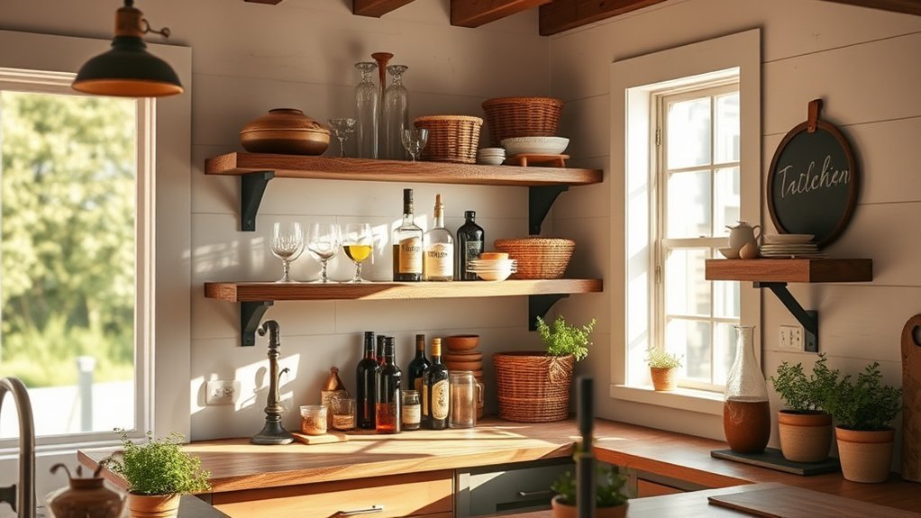farmhouse open shelf styling