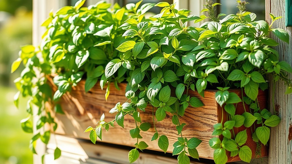 herbs in window boxes