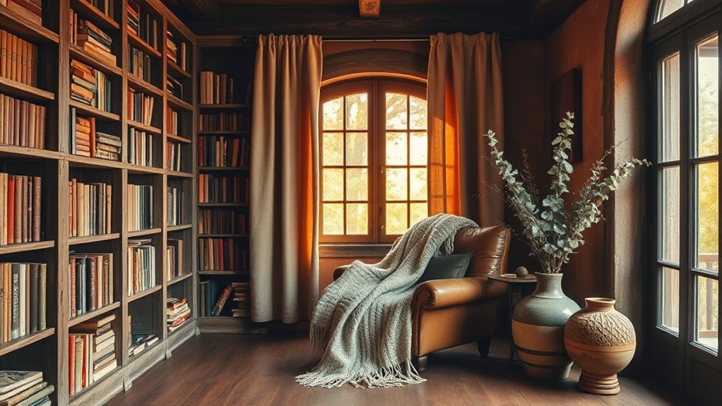 inviting earthy cozy library