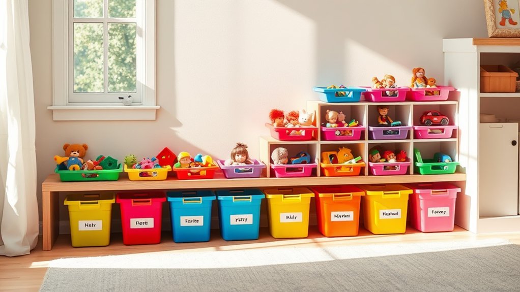 labelled bins for organization