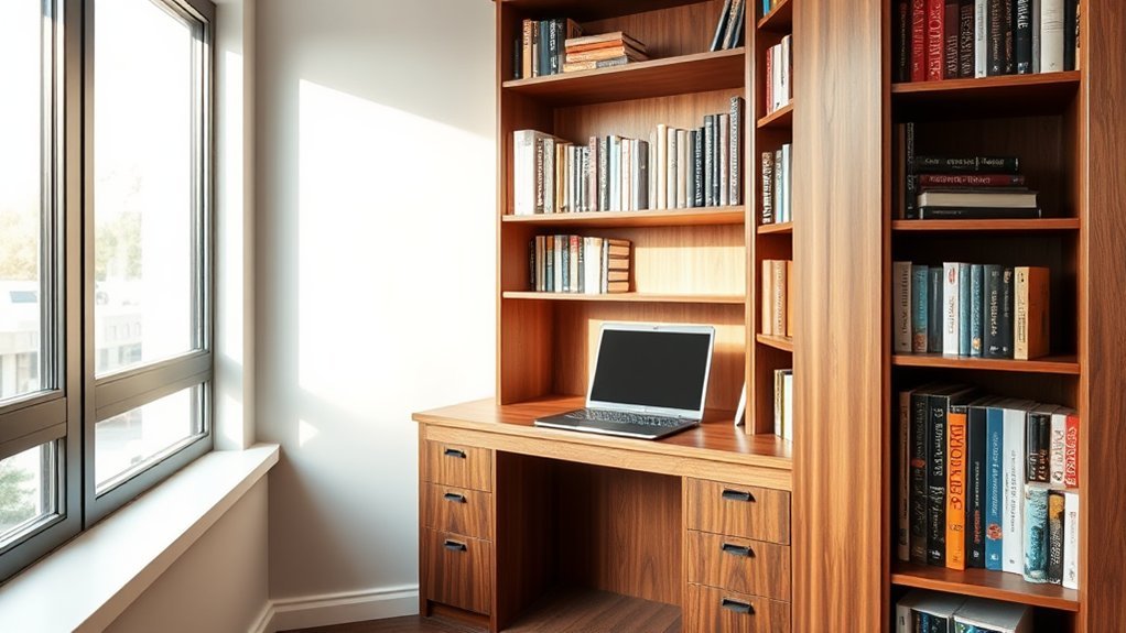 multifunctional desks in shelving