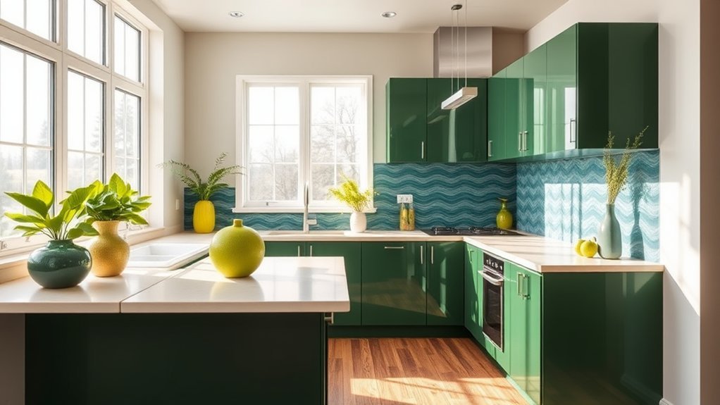 pewter green nature inspired kitchen
