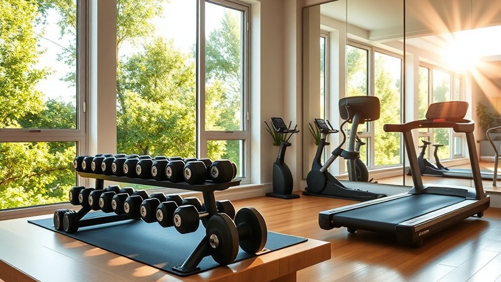 reflective mirrors enhance workout space