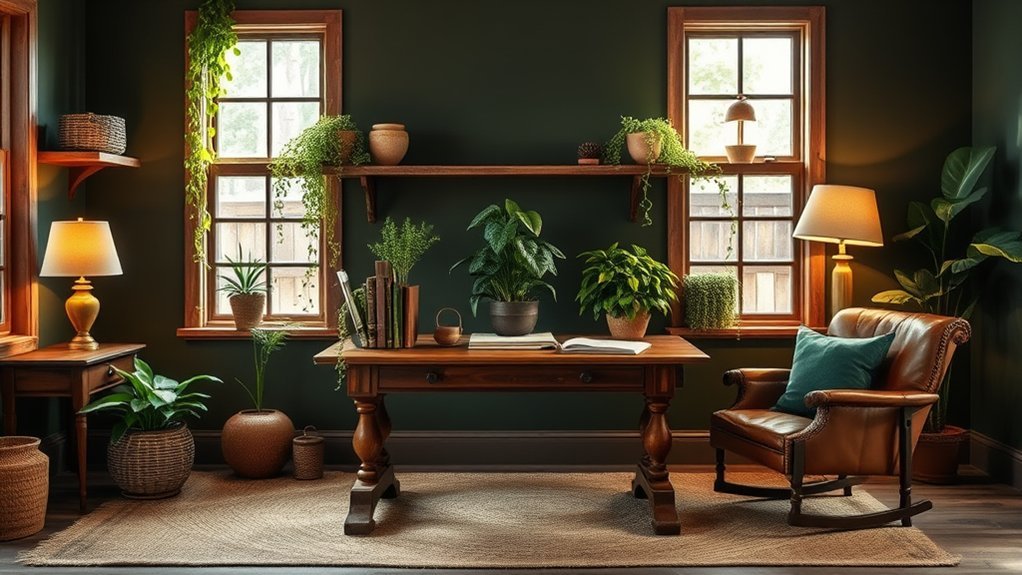 rustic dark green home office