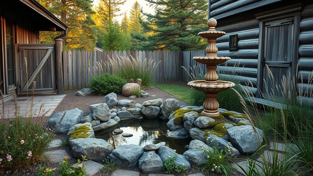 rustic garden water features
