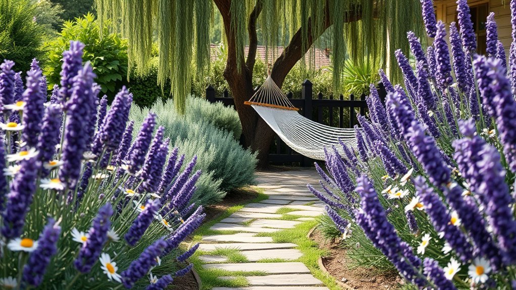 tranquil garden with calming plants