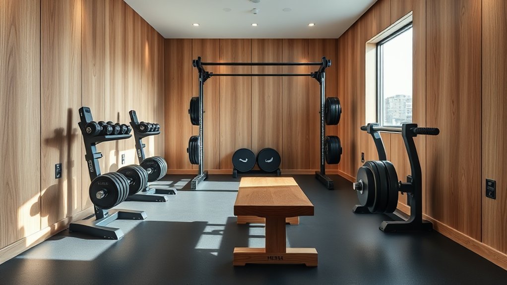 wood accents enhance gym space