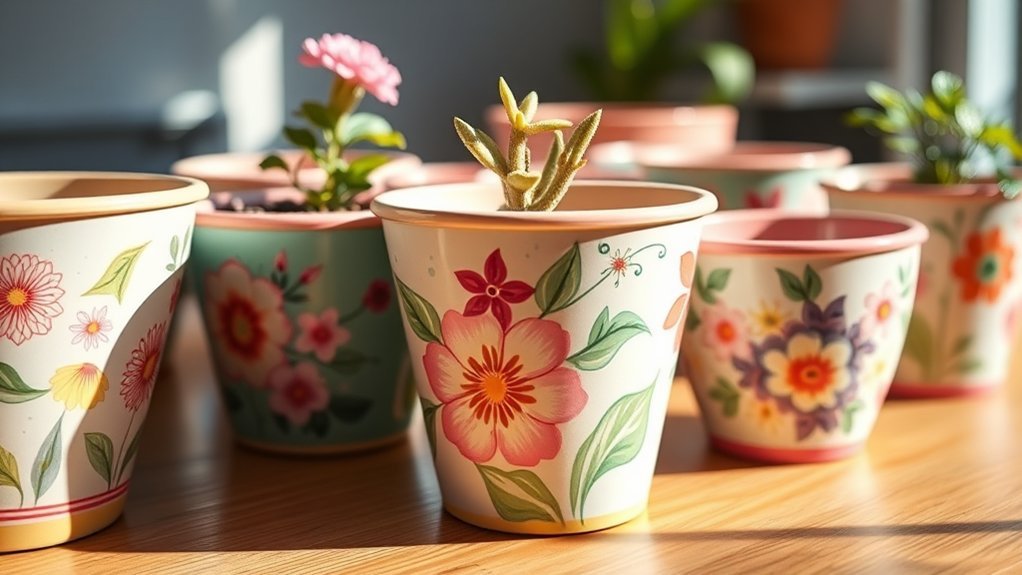 acrylic painted plant pots