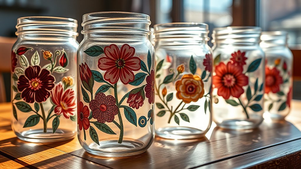 decoupage jars with glued designs