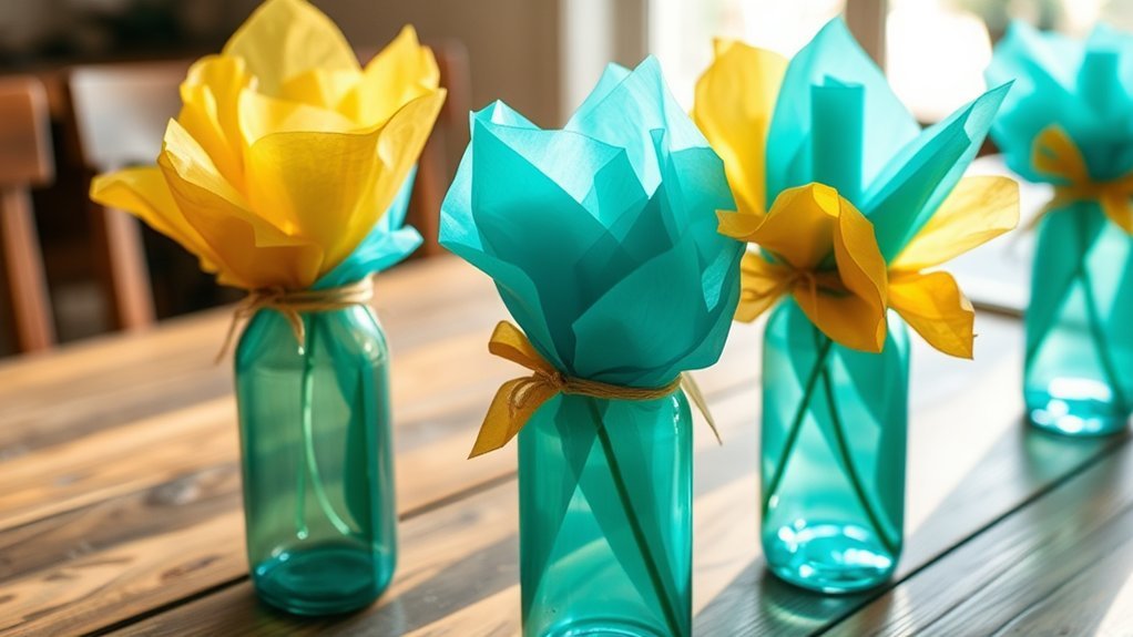 decoupage tissue paper bottles