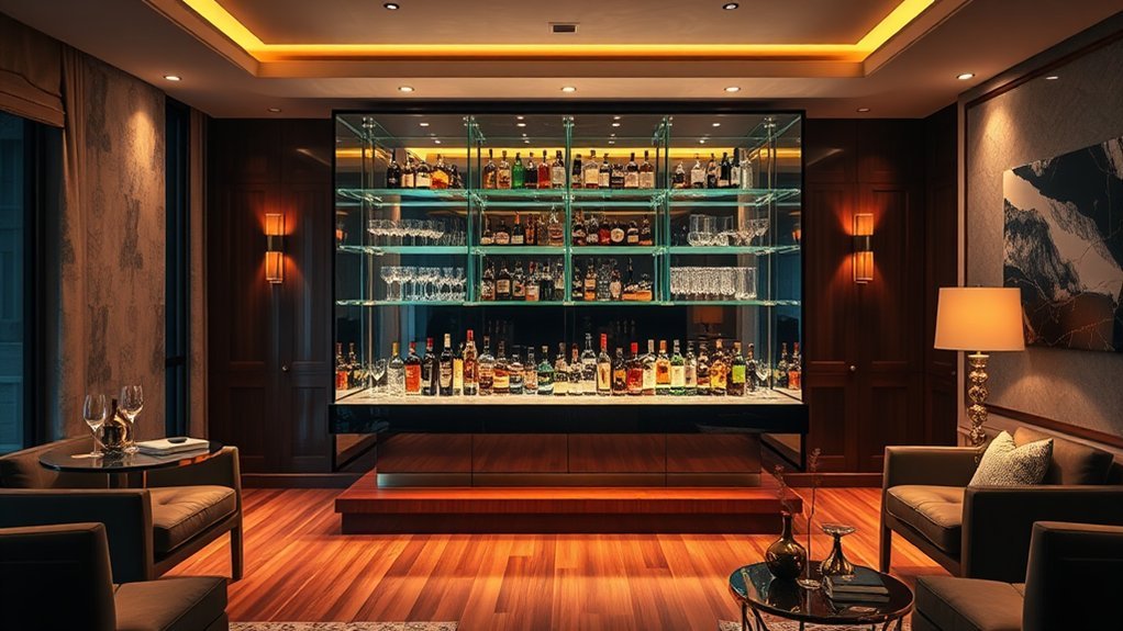 floating glass front bar cabinet