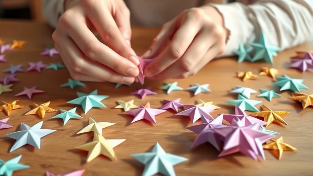 folding colorful paper stars