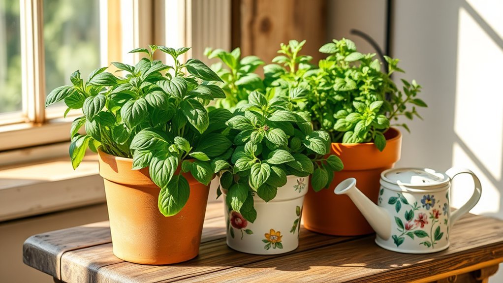 fresh herbs in containers