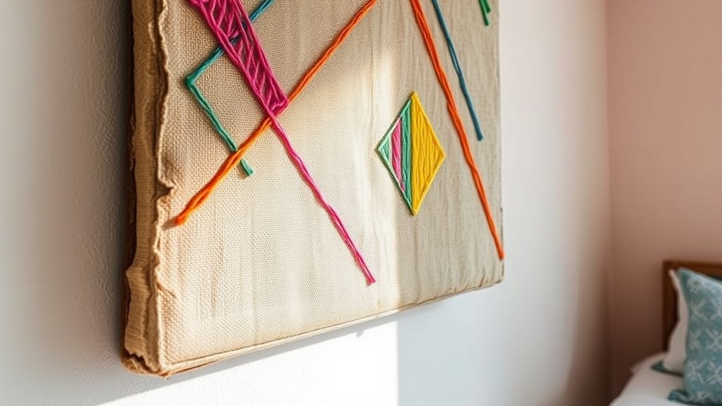 geometric stitching on thrifted art