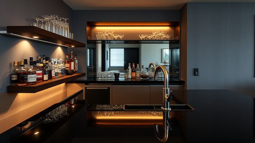 modern floating shelves bar