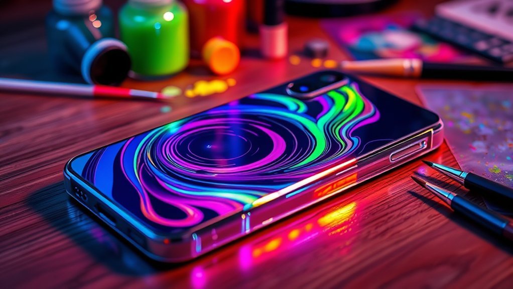 neon holographic phone case design