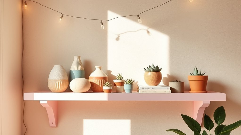 retro pink shelf decor