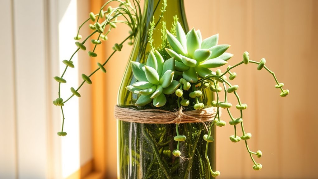 upcycle old bottles into planters