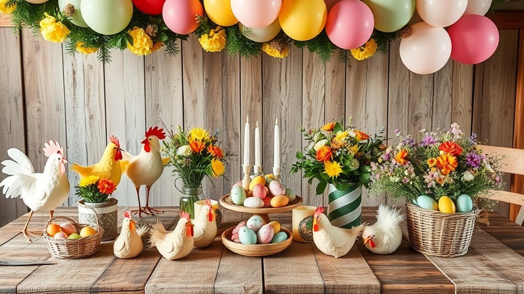 whimsical chicken table scene